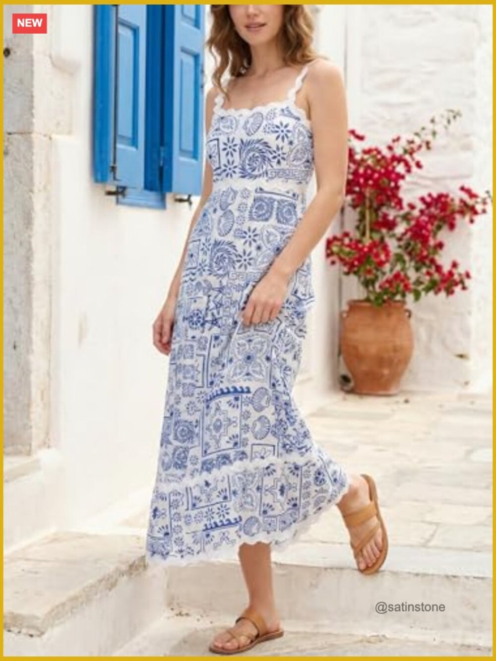 Classy Sleeveless Lemon Print Maxi Ric Rac Dress with Shirred Back - Picture 2 of 7